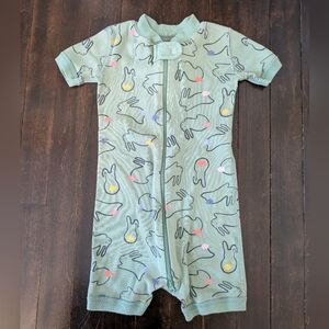 Hanna Andersson 100% Cotton Green Baby Romper Shorts with Bunny Print